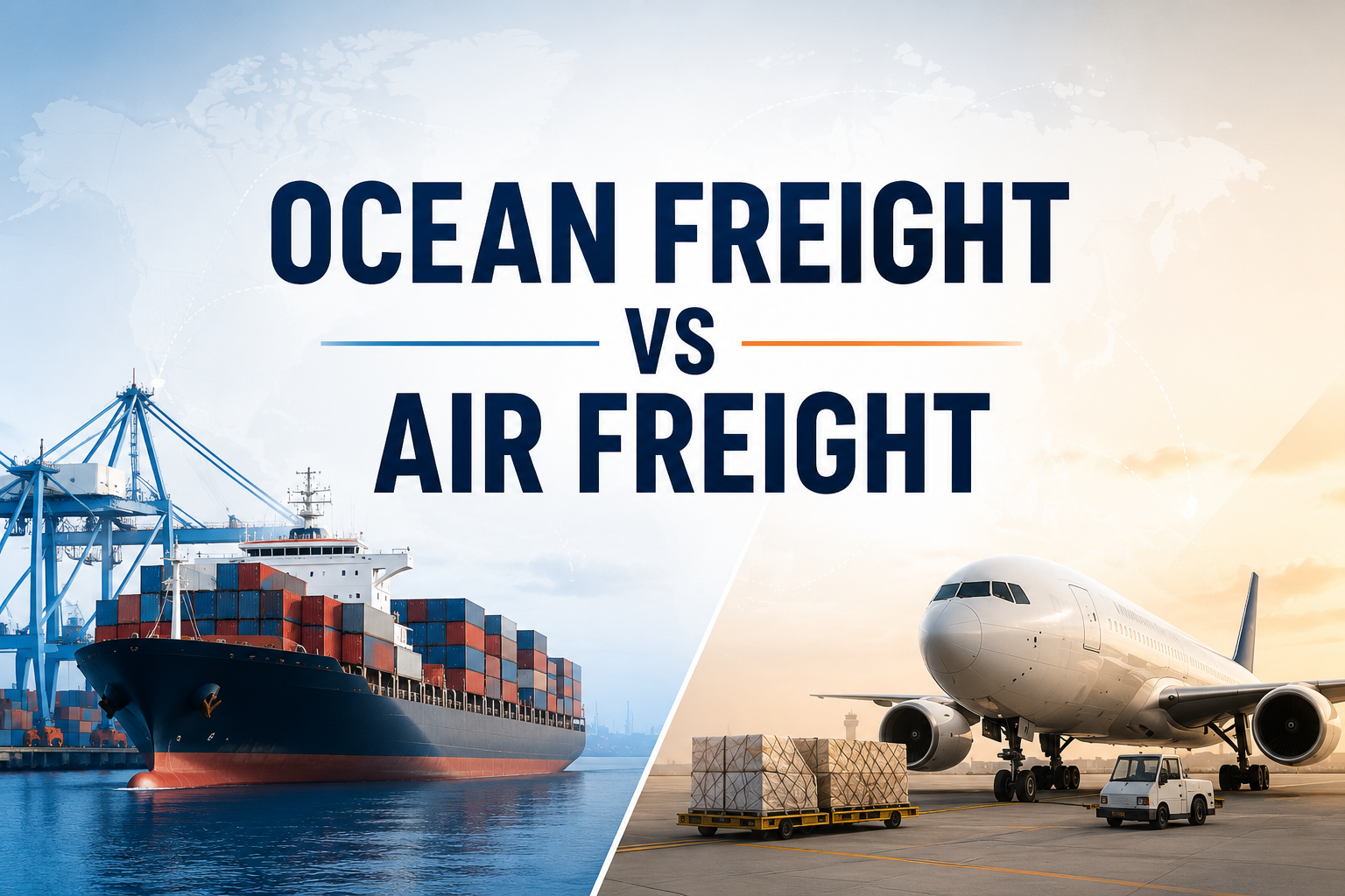 A blog section image showing which is better. Air or Ocean freight
